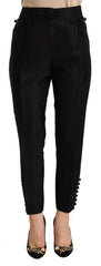 DsquaredΒ² Black Button Embellished Cropped High Waist Pants -   -  DsquaredΒ².