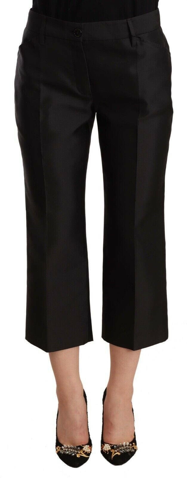 Dolce & Gabbana Black 100% Silk Flared Cropped Pants - - Dolce & Gabbana.