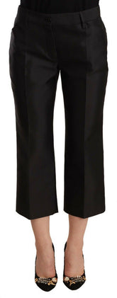 Dolce & Gabbana Black 100% Silk Flared Cropped Pants -   -  Dolce & Gabbana.