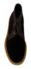 Dolce & Gabbana Brown Velvet Exotic Leather Boots -   -  Dolce & Gabbana.
