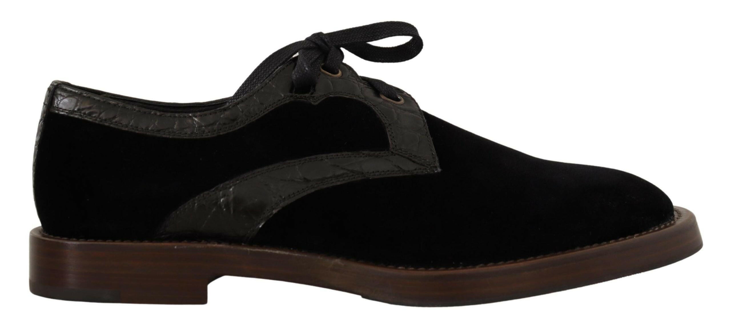 Dolce & Gabbana Black Velvet Exotic Leather Shoes -   -  Dolce & Gabbana.