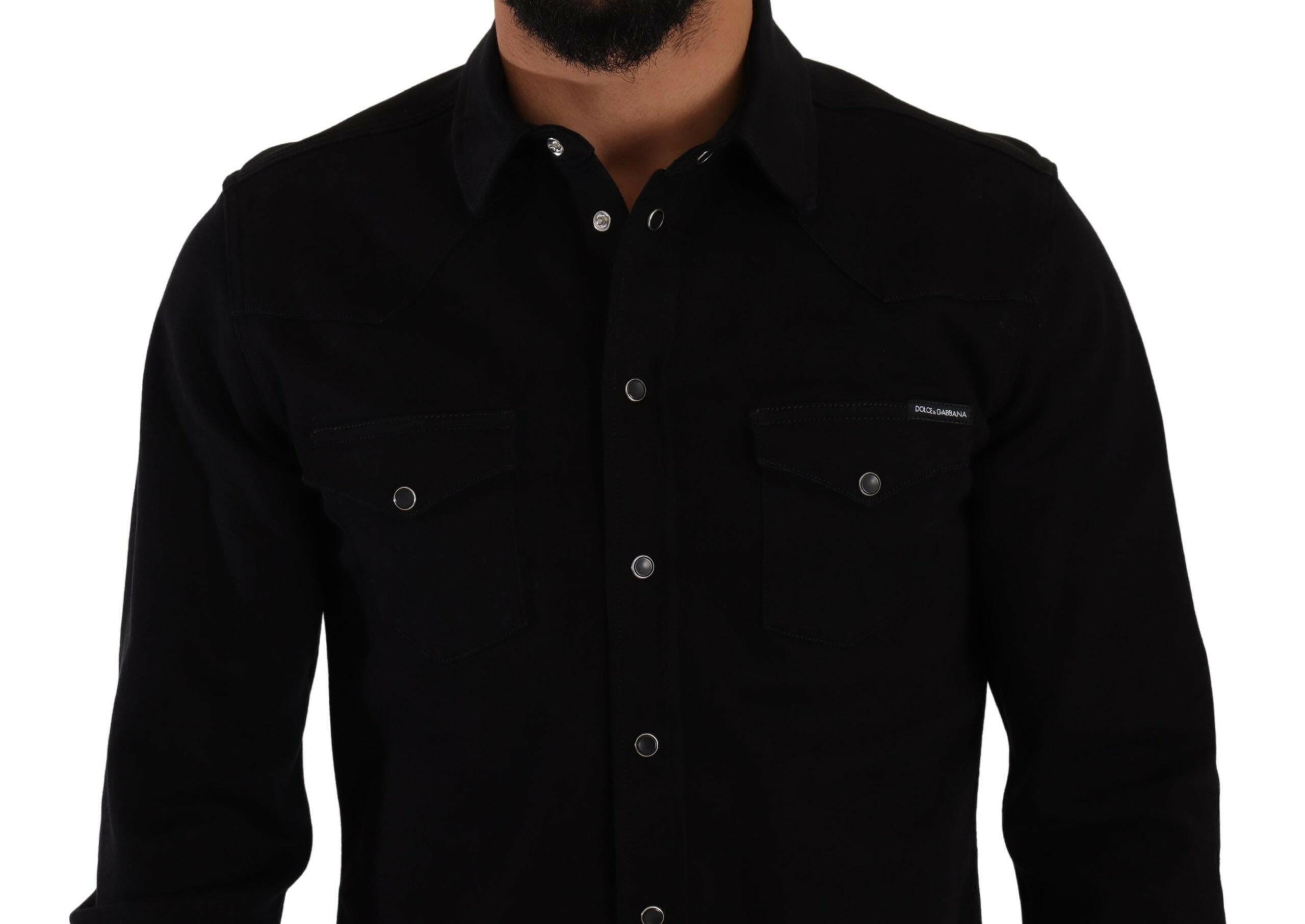 Dolce & Gabbana Black Slim Cotton Denim Stretch Shirt -   -  Dolce & Gabbana. Dolce & Gabbana Black Slim Cotton Denim Stretch Shirt -   -  Dolce & Gabbana.