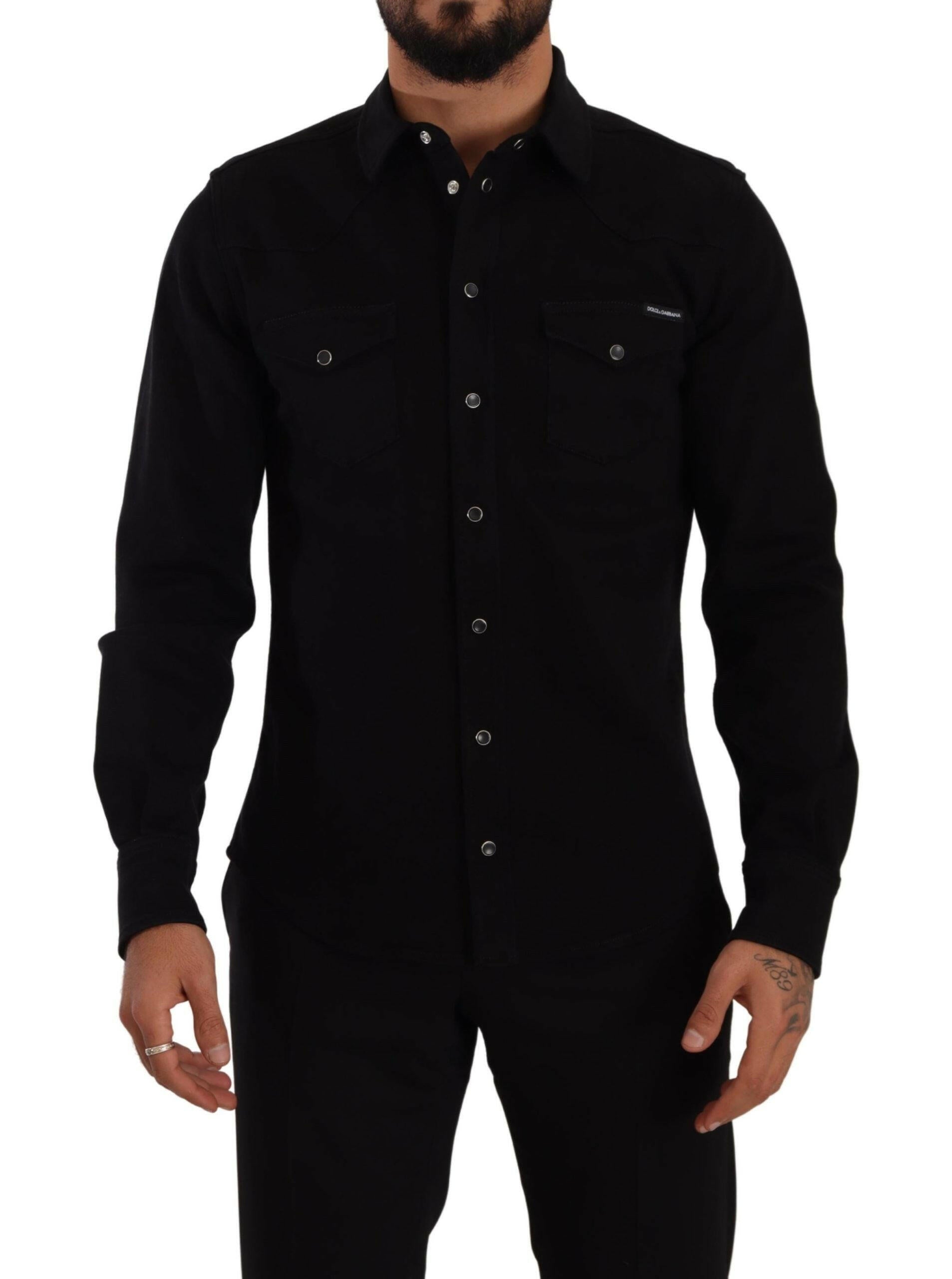 Dolce & Gabbana Black Slim Cotton Denim Stretch Shirt -   -  Dolce & Gabbana.