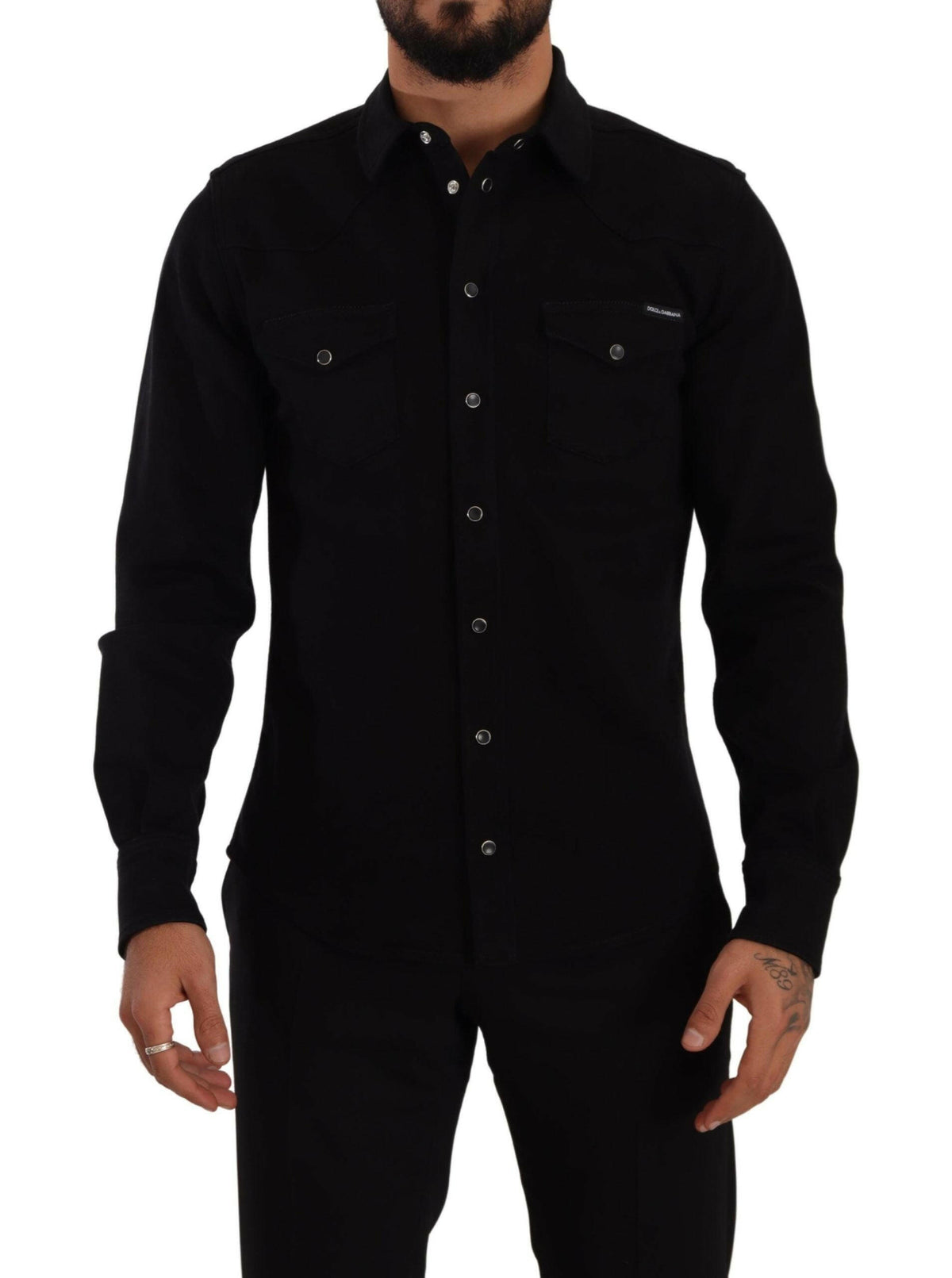 Dolce & Gabbana Black Slim Cotton Denim Stretch Shirt -   -  Dolce & Gabbana.