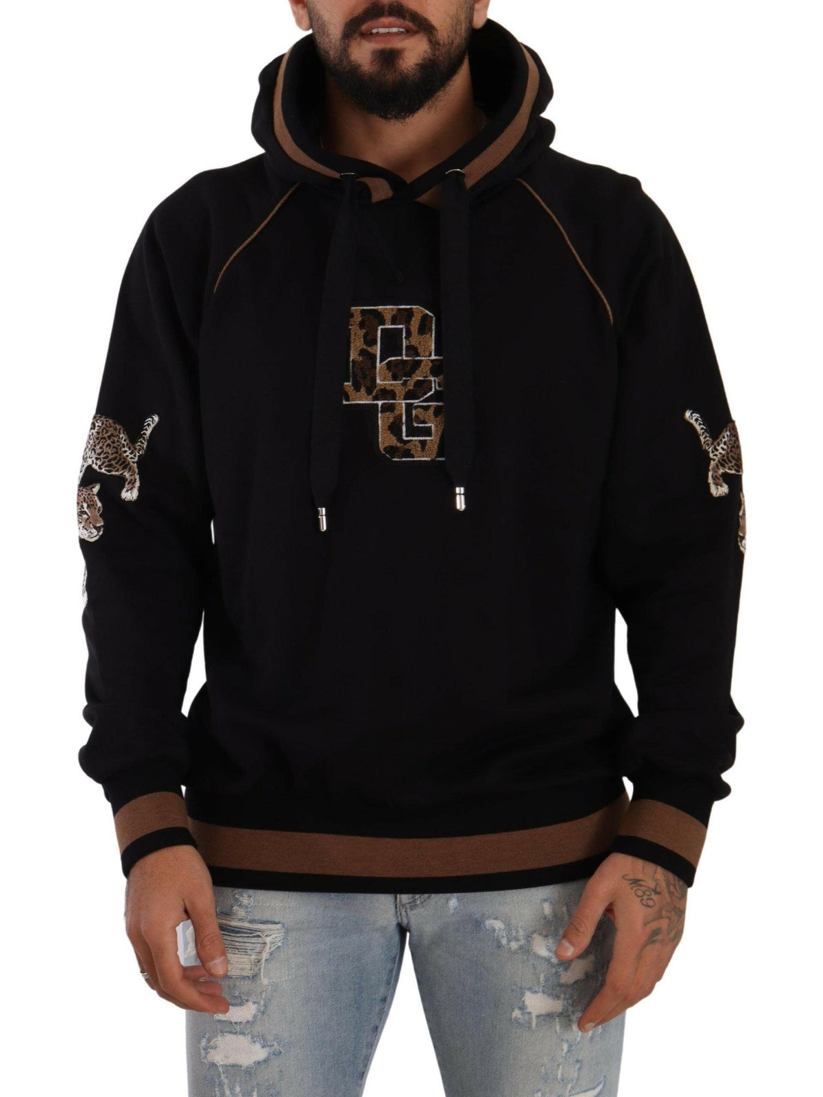 Dolce & Gabbana Black Brown Leopard Cotton Hooded Pullover Sweater -   -  Dolce & Gabbana.