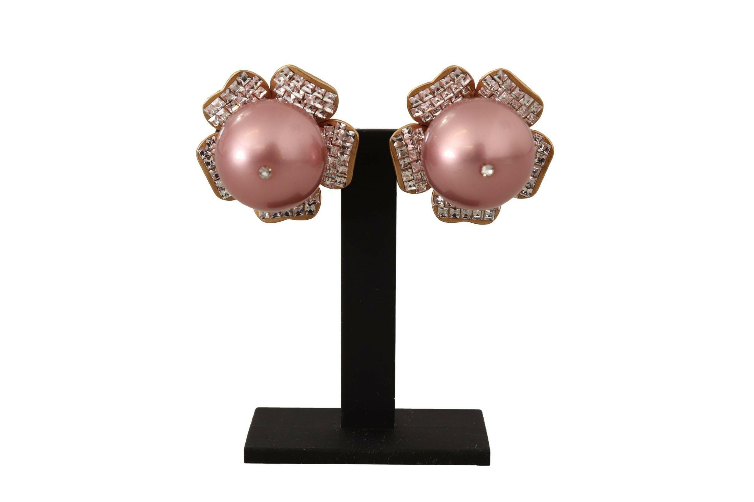 Dolce & Gabbana Gold Tone Maxi Faux Pearl Floral Clip-on Jewelry Earrings -   -  Dolce & Gabbana.