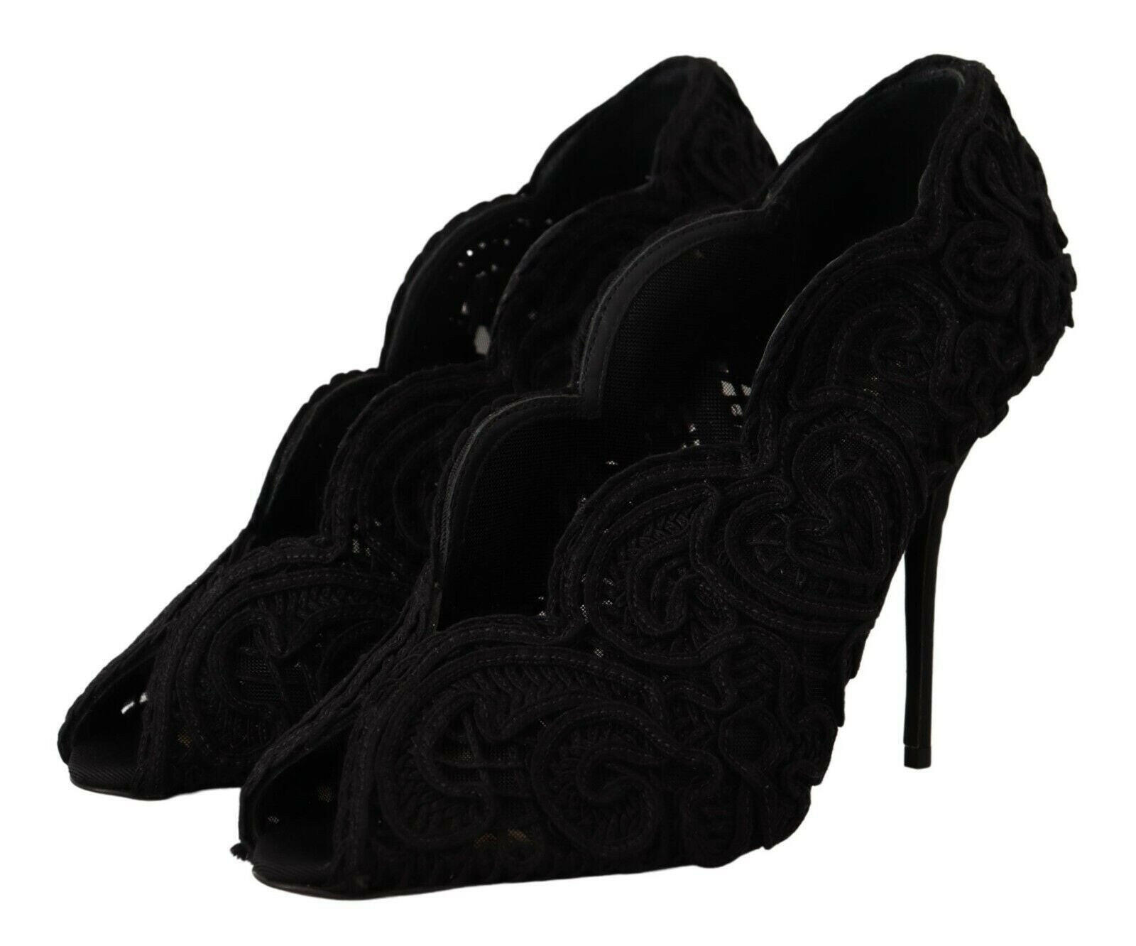 Dolce & Gabbana Black Cordonetto Ricamo Pump Open Toe Shoes -   -  Dolce & Gabbana. Dolce & Gabbana Black Cordonetto Ricamo Pump Open Toe Shoes -   -  Dolce & Gabbana.
