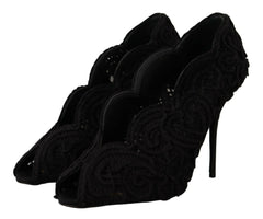 Dolce & Gabbana Black Cordonetto Ricamo Pump Open Toe Shoes -   -  Dolce & Gabbana.