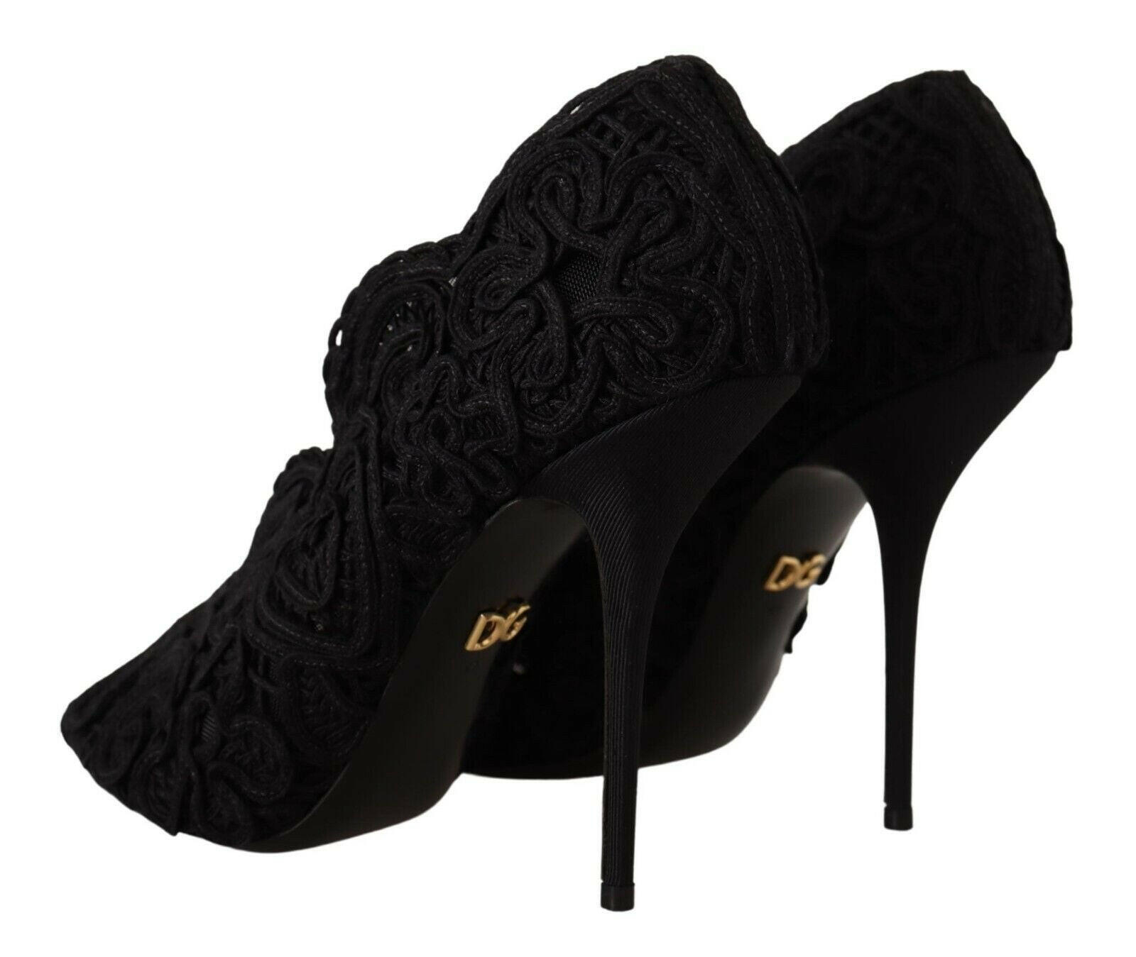 Dolce & Gabbana Black Cordonetto Ricamo Pump Open Toe Shoes -   -  Dolce & Gabbana. Dolce & Gabbana Black Cordonetto Ricamo Pump Open Toe Shoes -   -  Dolce & Gabbana.