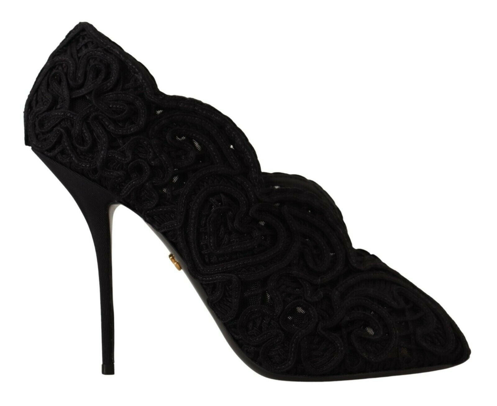 Dolce & Gabbana Black Cordonetto Ricamo Pump Open Toe Shoes -   -  Dolce & Gabbana.