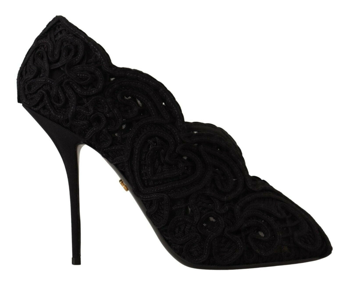 Dolce & Gabbana Black Cordonetto Ricamo Pump Open Toe Shoes -   -  Dolce & Gabbana.