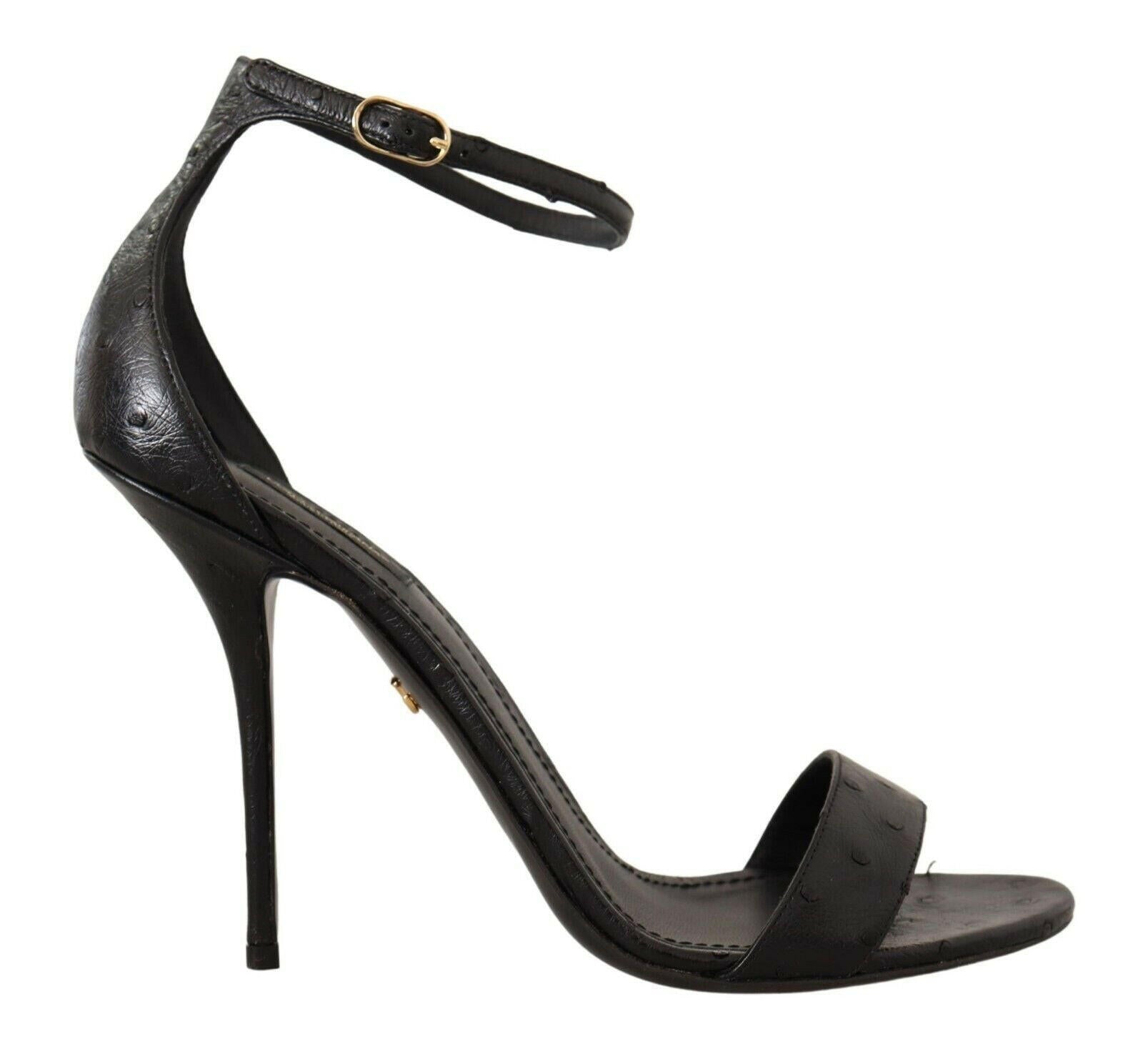 Dolce & Gabbana Black Ostrich Ankle Strap Heels Sandals Shoes -   -  Dolce & Gabbana.