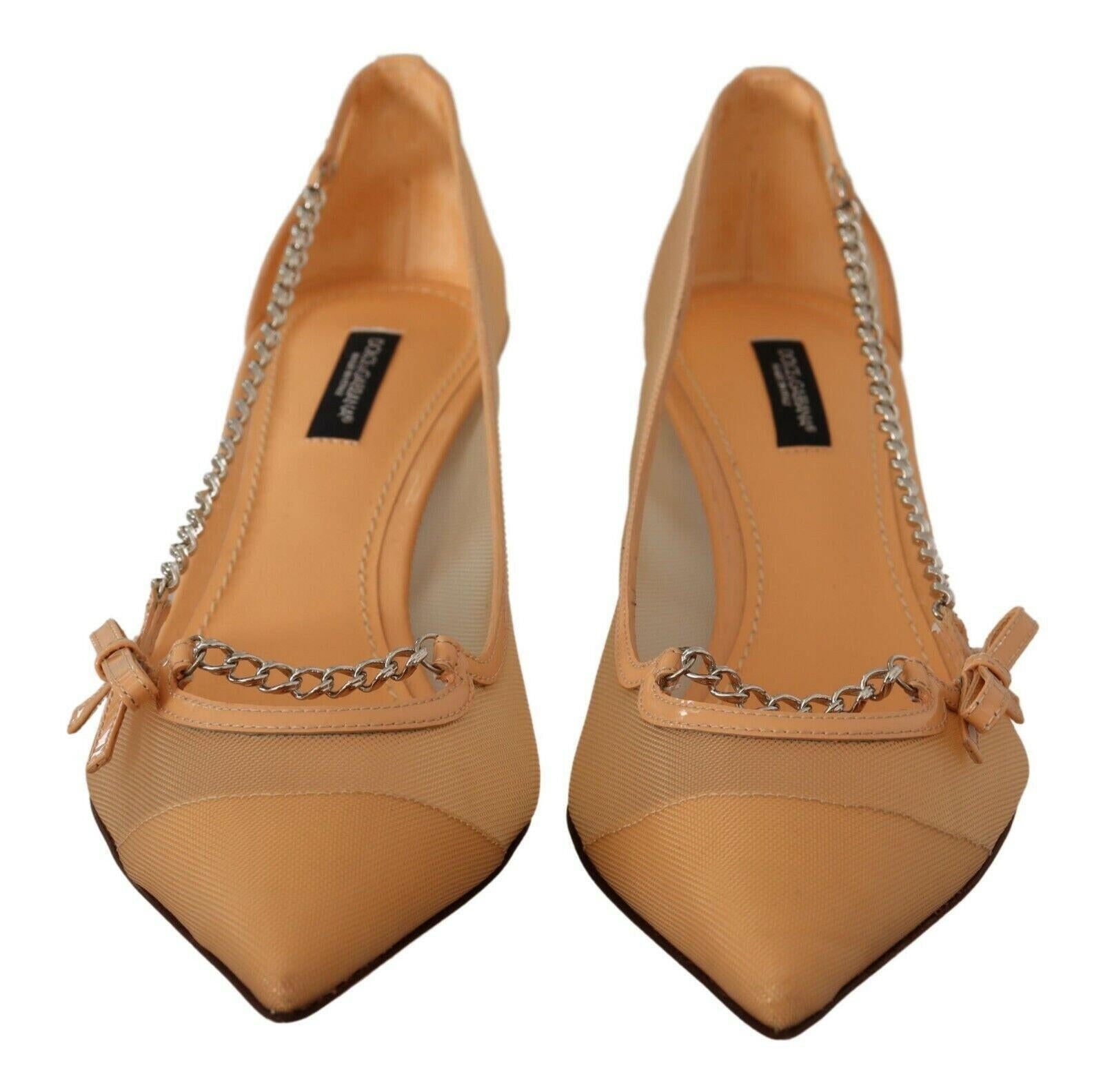 Dolce & Gabbana Peach Mesh Leather Chains Heels Pumps Shoes -   -  Dolce & Gabbana. Dolce & Gabbana Peach Mesh Leather Chains Heels Pumps Shoes -   -  Dolce & Gabbana.