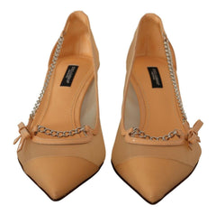 Dolce & Gabbana Peach Mesh Leather Chains Heels Pumps Shoes -   -  Dolce & Gabbana.