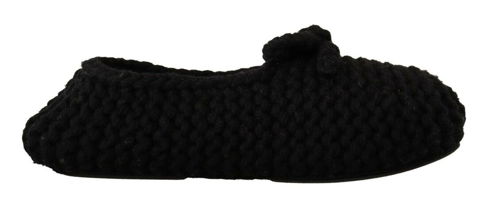 Dolce & Gabbana Black Slip On Ballerina Flats Wool Knit Shoes -   -  Dolce & Gabbana.