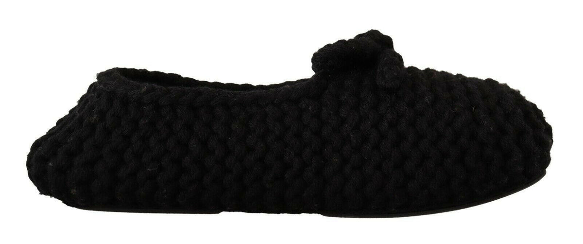 Dolce & Gabbana Black Slip On Ballerina Flats Wool Knit Shoes -   -  Dolce & Gabbana.