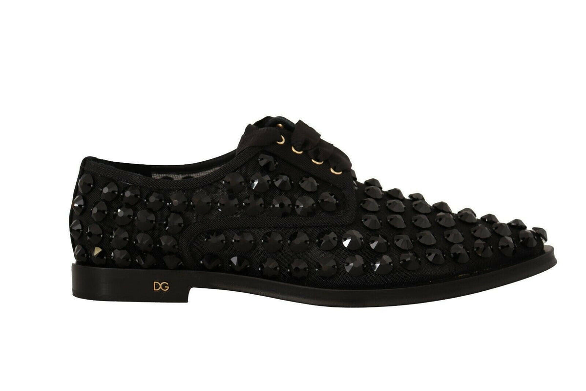 Dolce & Gabbana Black Lace Up Studded Formal Flats Shoes -   -  Dolce & Gabbana.