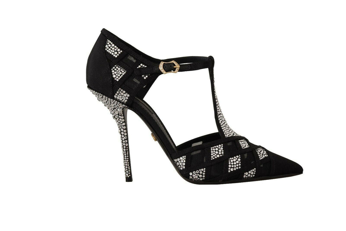 Dolce & Gabbana Black Crystals T-strap Heels Pumps Shoes -   -  Dolce & Gabbana.