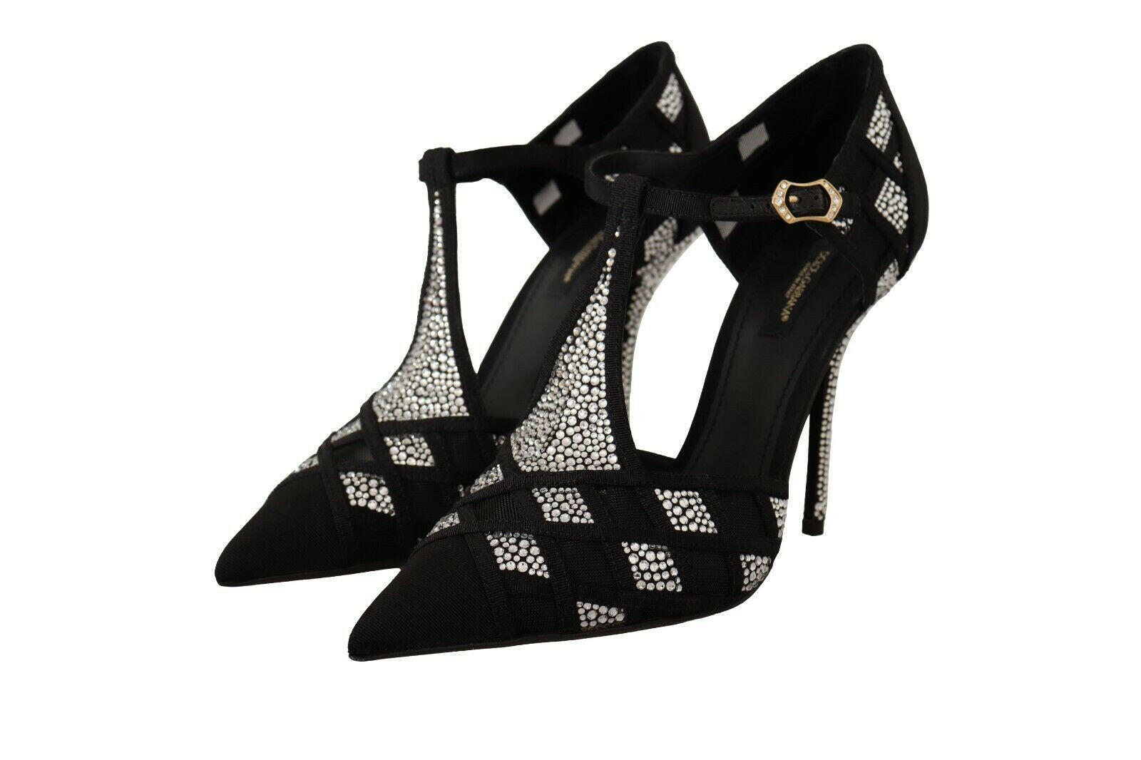 Dolce & Gabbana Black Crystals T-strap Heels Pumps Shoes -   -  Dolce & Gabbana. Dolce & Gabbana Black Crystals T-strap Heels Pumps Shoes -   -  Dolce & Gabbana.