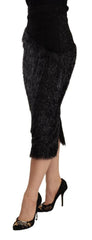 Masha Ma Black Tinsel High Waist Pencil Midi Viscose Skirt -   -  Masha Ma.
