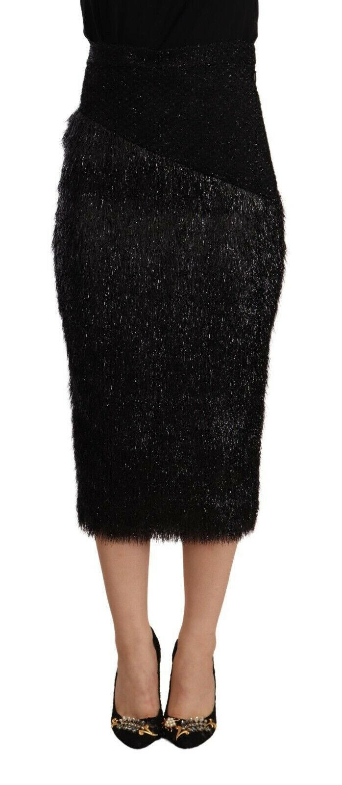 Masha Ma Black Tinsel High Waist Pencil Midi Viscose Skirt -   -  Masha Ma.