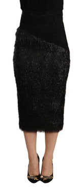 Masha Ma Black Tinsel High Waist Pencil Midi Viscose Skirt -   -  Masha Ma.