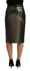 GF Ferre Metallic Gray High Waist Pencil Midi Skirt -   -  GF Ferre.