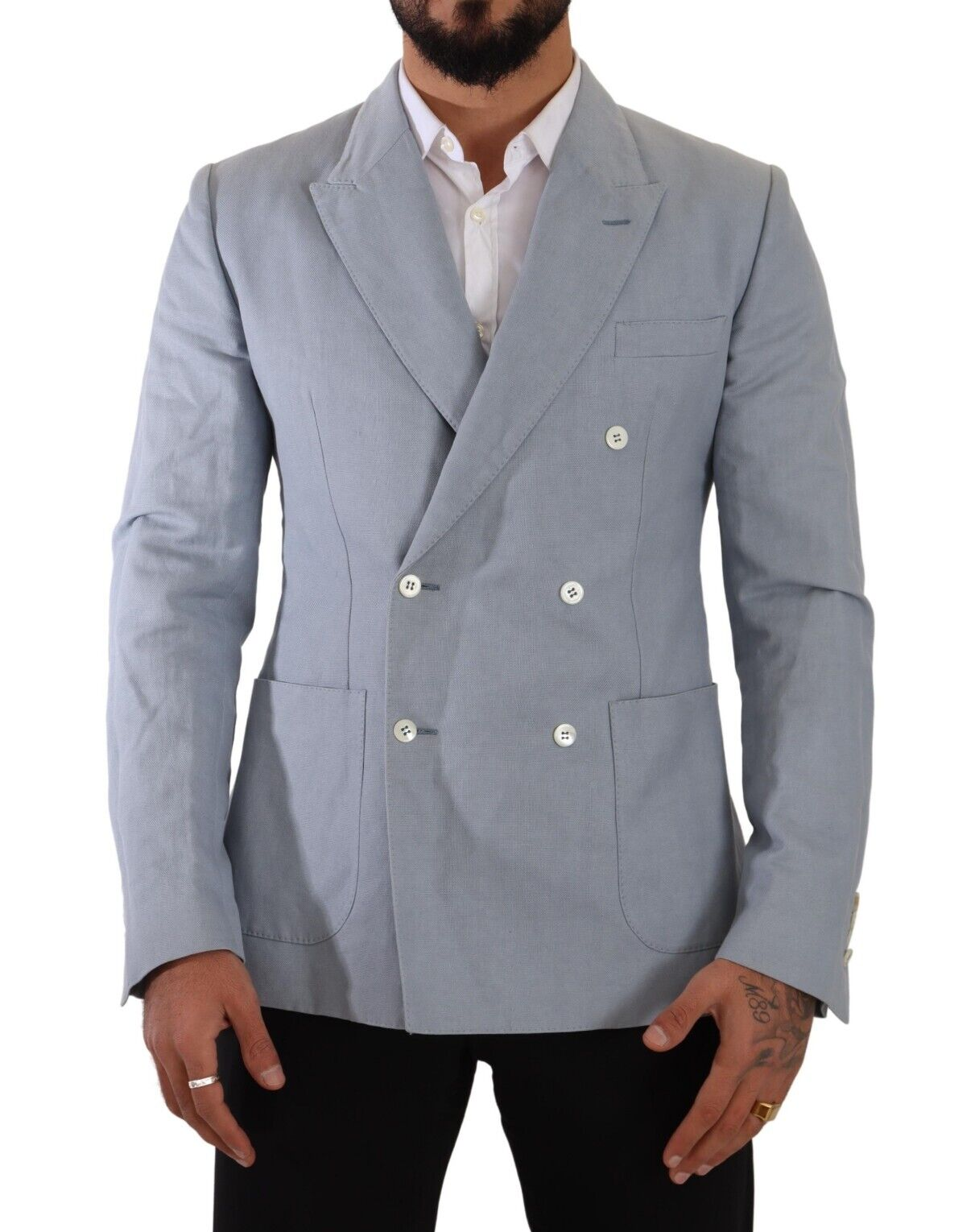 Dolce & Gabbana Blue Cotton Linen Slim Fit Jacket Coat Blazer -   -  Dolce & Gabbana.