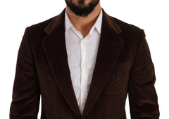 Dolce & Gabbana Brown Corduroy Slim Fit Coat DG Logo Blazer -   -  Dolce & Gabbana.