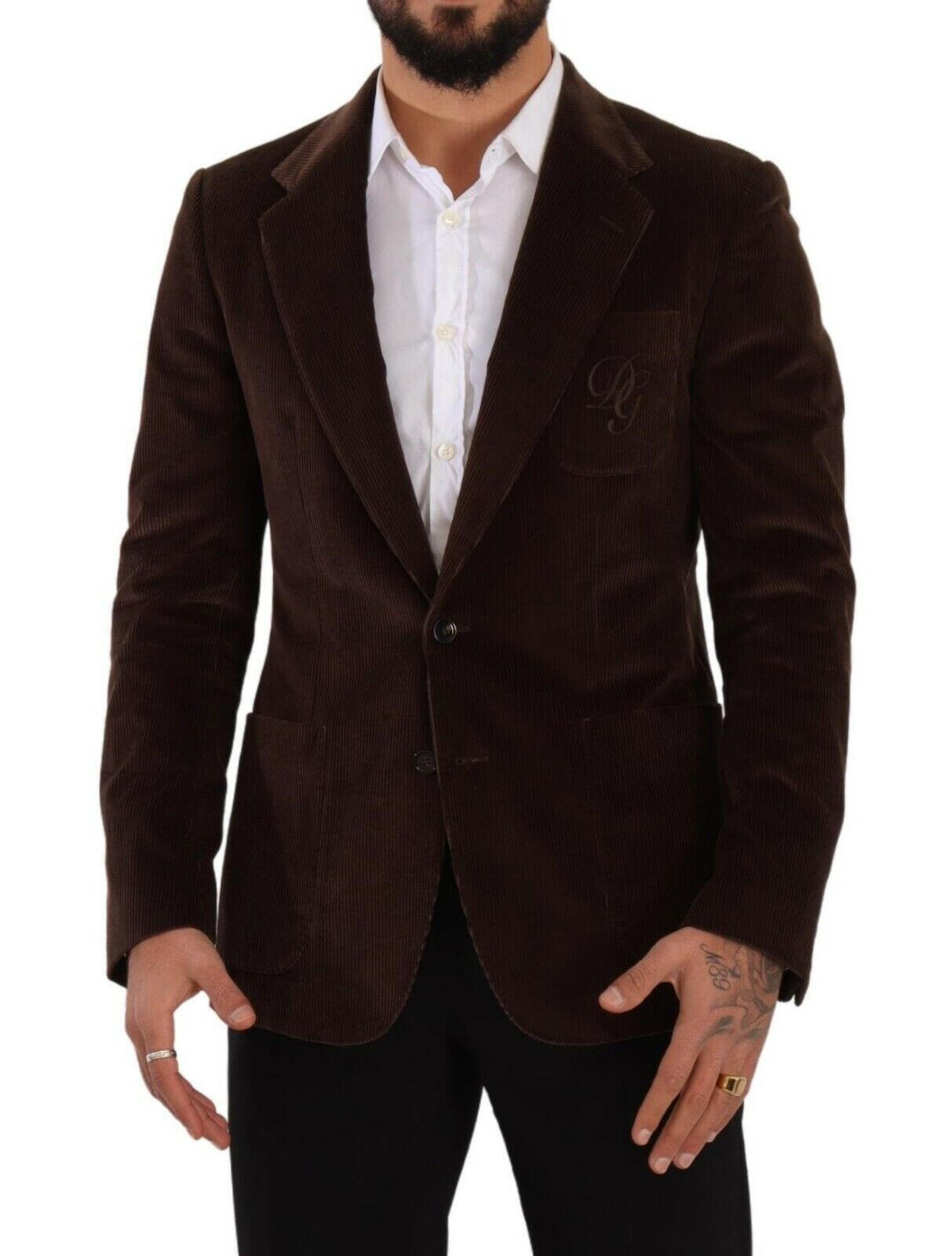 Dolce & Gabbana Brown Corduroy Slim Fit Coat DG Logo Blazer -   -  Dolce & Gabbana. Dolce & Gabbana Brown Corduroy Slim Fit Coat DG Logo Blazer -   -  Dolce & Gabbana.