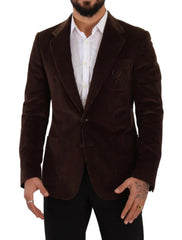Dolce & Gabbana Brown Corduroy Slim Fit Coat DG Logo Blazer -   -  Dolce & Gabbana.