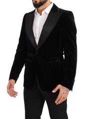 Dolce & Gabbana Black Velvet Single Breasted One Button Blazer -   -  Dolce & Gabbana.
