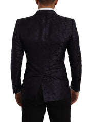 Dolce & Gabbana Blue Floral Jacquard Silk Coat MARTINI Blazer -   -  Dolce & Gabbana.