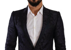 Dolce & Gabbana Blue Floral Jacquard Silk Coat MARTINI Blazer -   -  Dolce & Gabbana.