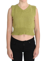 PINK MEMORIES Green Cotton Blend Knitted Sleeveless Sweater - - PINK MEMORIES.