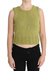 PINK MEMORIES Green Cotton Blend Knitted Sleeveless Sweater - - PINK MEMORIES.