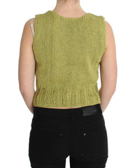 PINK MEMORIES Green Cotton Blend Knitted Sleeveless Sweater - - PINK MEMORIES.