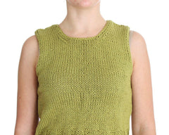 PINK MEMORIES Green Cotton Blend Knitted Sleeveless Sweater - - PINK MEMORIES.