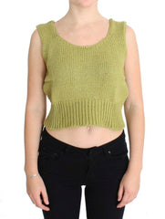 PINK MEMORIES Green Cotton Blend Knitted Sleeveless Sweater - - PINK MEMORIES.