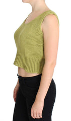 PINK MEMORIES Green Cotton Blend Knitted Sleeveless Sweater - - PINK MEMORIES.