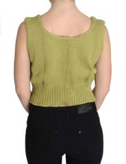 PINK MEMORIES Green Cotton Blend Knitted Sleeveless Sweater - - PINK MEMORIES.
