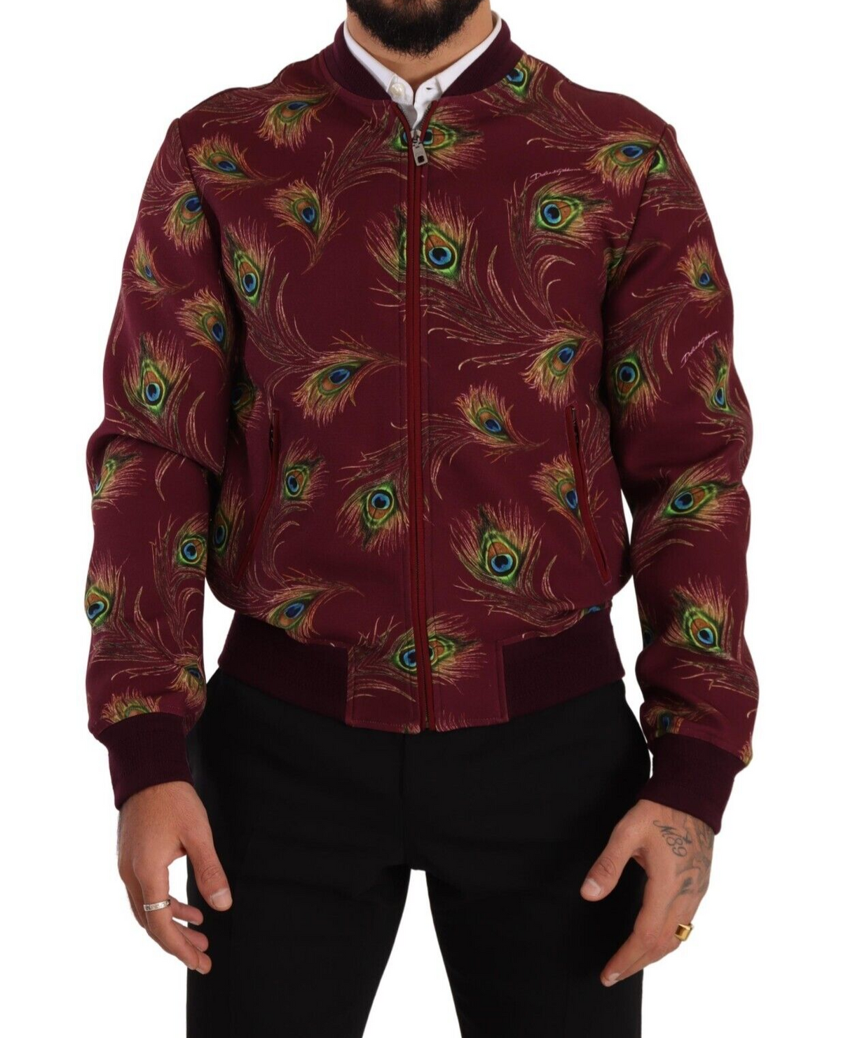 Dolce & Gabbana Red Peacock Polyester Stretch Full Zip Jacket -   -  Dolce & Gabbana.