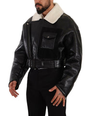 Dolce & Gabbana Black Leather Shearling Biker Coat Jacket -   -  Dolce & Gabbana.