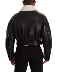Dolce & Gabbana Black Leather Shearling Biker Coat Jacket -   -  Dolce & Gabbana.
