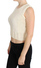 PINK MEMORIES Beige Cotton Blend Knitted Sleeveless Sweater - - PINK MEMORIES.