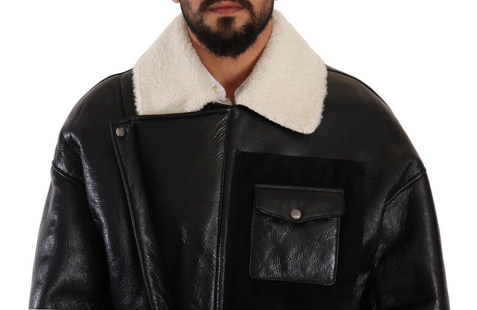 Dolce & Gabbana Black Leather Shearling Biker Coat Jacket -   -  Dolce & Gabbana. Dolce & Gabbana Black Leather Shearling Biker Coat Jacket -   -  Dolce & Gabbana.