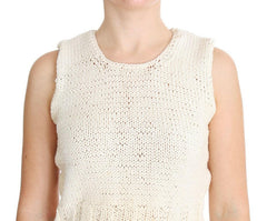 PINK MEMORIES Beige Cotton Blend Knitted Sleeveless Sweater - - PINK MEMORIES.