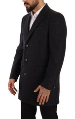 Dolce & Gabbana Dark Gray Wool Over Trench Coat Men Jacket -   -  Dolce & Gabbana.