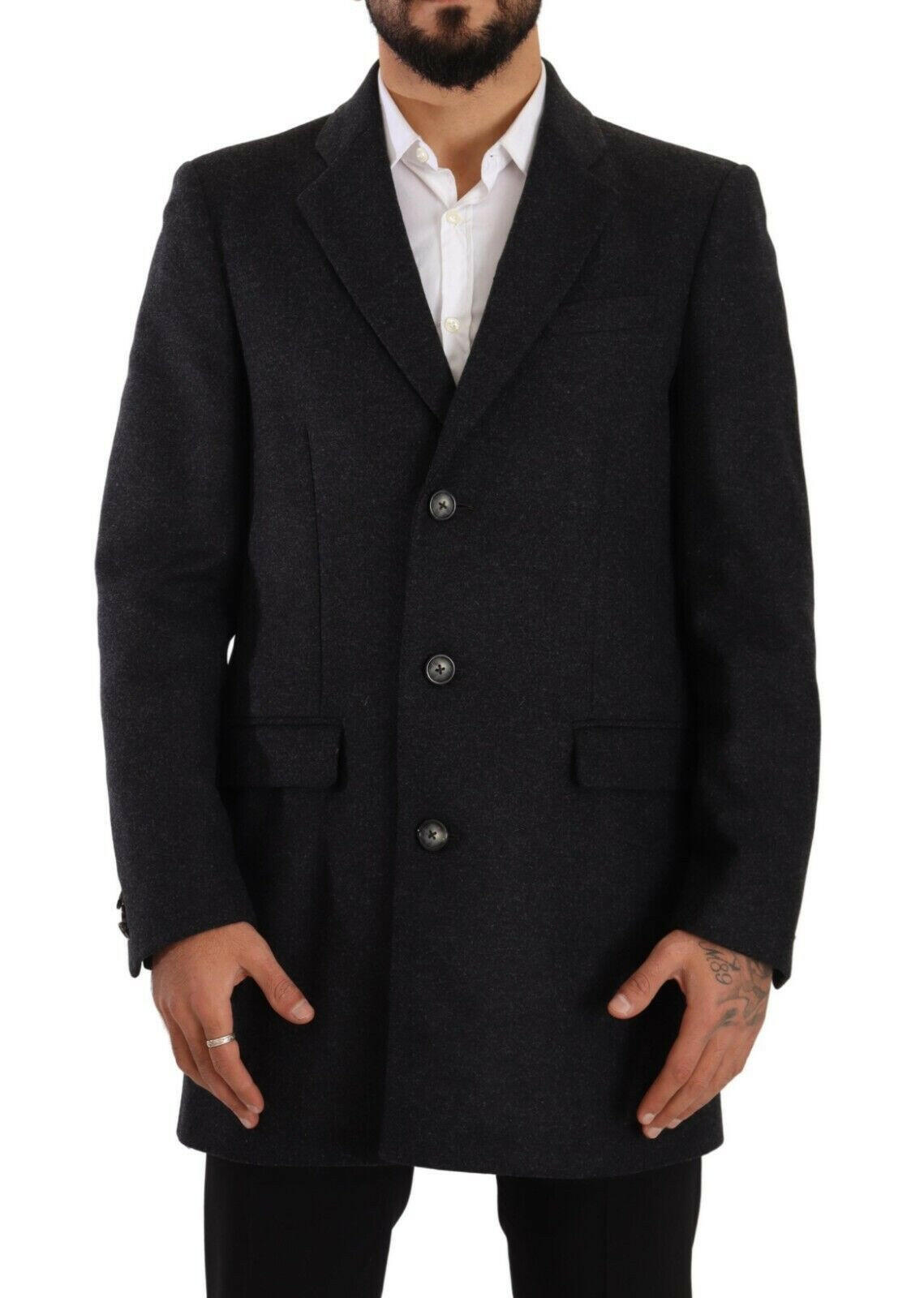 Dolce & Gabbana Dark Gray Wool Over Trench Coat Men Jacket -   -  Dolce & Gabbana.