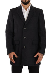 Dolce & Gabbana Dark Gray Wool Over Trench Coat Men Jacket -   -  Dolce & Gabbana.